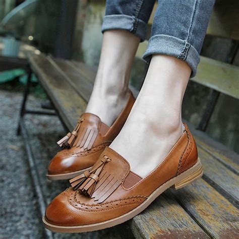 Teahoo Slip On Women Oxfords Tassels Oxford Shoes For Women Round