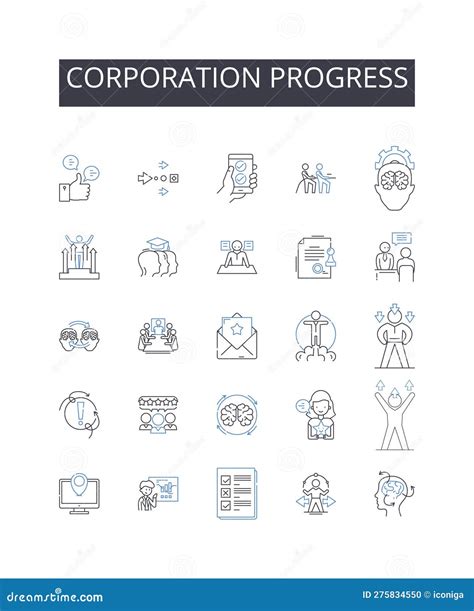Corporation Progress Line Icons Collection. Business Expansion, Company