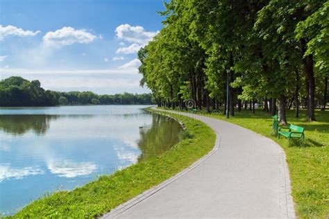 A City Park Pond Shore Alley. Stock Image - Image of city, scenic: 20238927