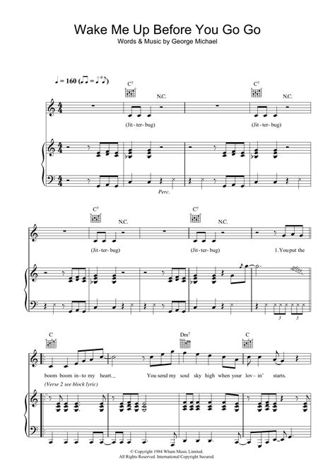 Wham Wake Me Up Before You Go Go Sheet Music Chords Printable