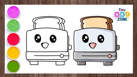 How To Draw A Cute Kawaii Toaster With Bread Easy For Kids Toaster