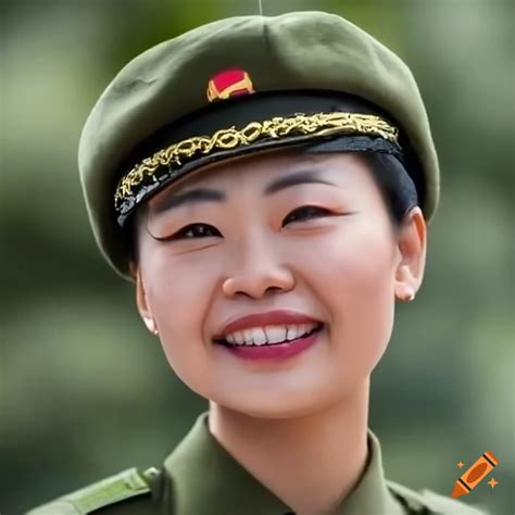 Chinese Army Women Smiling In A Close Up Photo On Craiyon