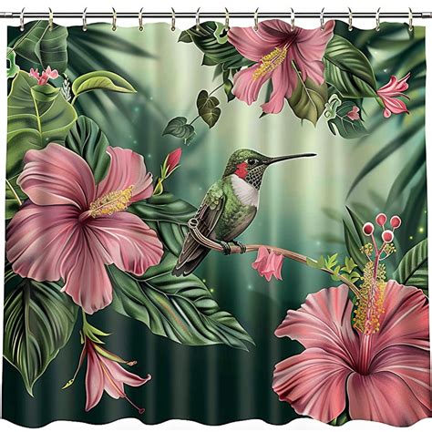 Exotic Tropical Paradise Shower Curtain Vibrant Hibiscus Flowers