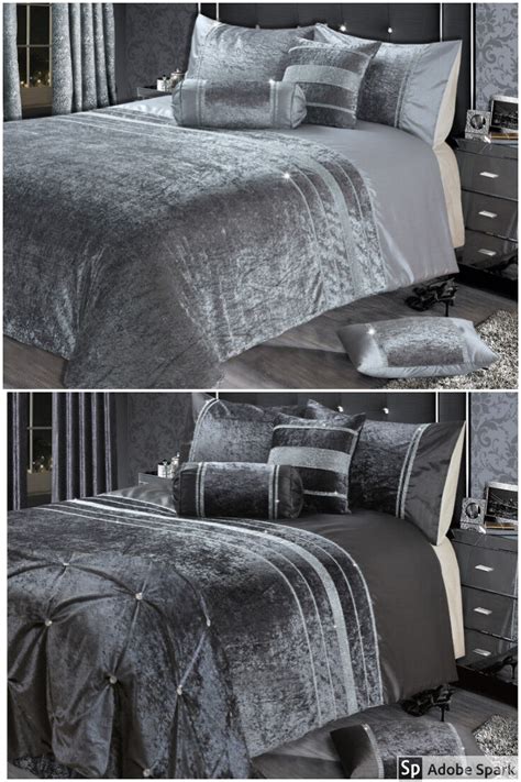 Diamante Crushed Velvet Luxury Duvet Quilt Cover Bedding Set With Pillowcases Ebay