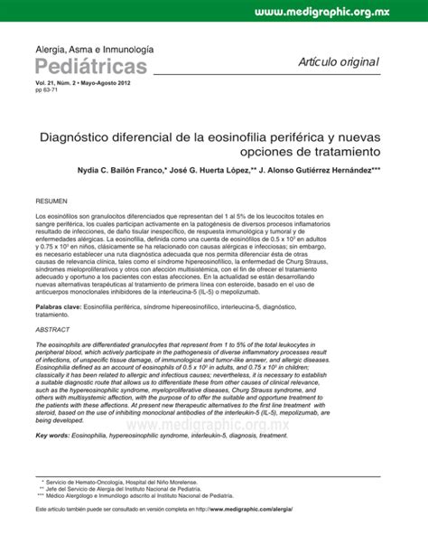 Diagn Stico Diferencial De La Eosinofi Lia Perif Rica