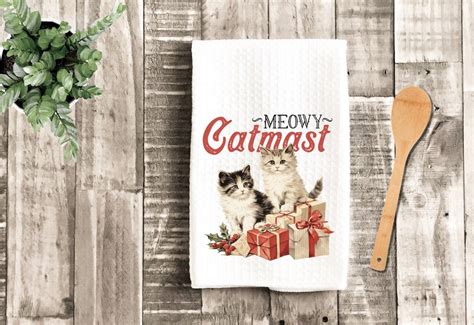 Cute Cat Meowy Catmast Tea Dish Towel Cat Lover Christmas Tea Towel