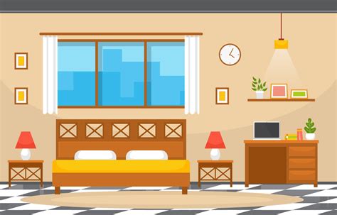 Cozy Hotel Bedroom Interior With Double Bed And Lamps 2045656 Vector