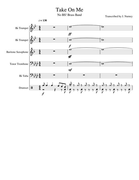 Take On Me Sheet Music For Trumpet In B Flat Drum Group Tuba