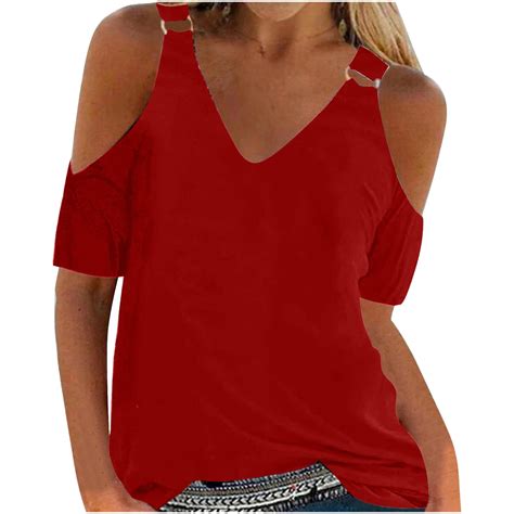 Baikeli Casual Tops For Women Trendy Plus Size Workout Tops For Women Cold Shoulder Shirts Short