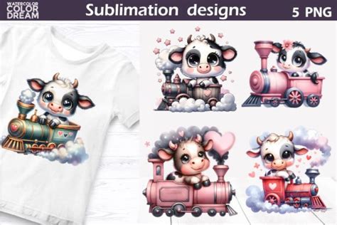 Cute Cow Train Sublimation Graphic By WatercolorColorDream Creative