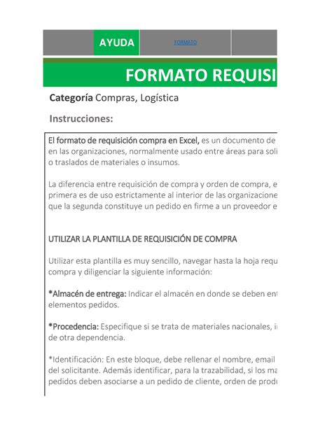 88 Formato Requisición de Compra AYUDA Categoría Compras Logística