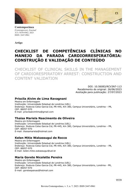 Pdf Checklist De Compet Ncias Cl Nicas No Manejo Da Parada