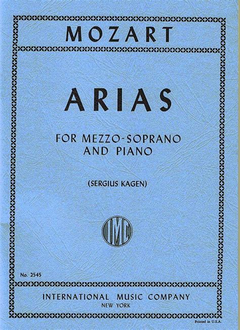 Arias For Mezzo Sopranos MOZART Partition Opéras