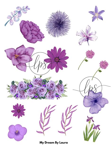 Stickersflower Fun Purple Flower Stickers Printable Etsy In 2023