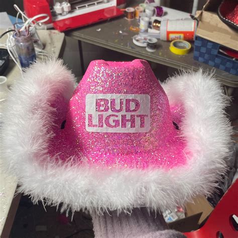 Pink Bud Light Inspired Glitter Cowboy Hat Fully Customizable Etsy