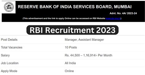 RBI Recruitment 2023 Apply Online For 10 Manager Assistant Manager