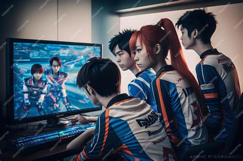 Premium Ai Image Team Of Asian Teenage Cyber Sport Gamers Neural