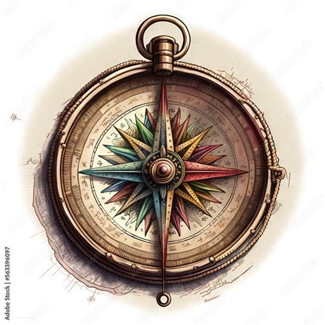 A Compass Drawing On A White Background With A Pen And Ink Drawing Of Its Center Point And The