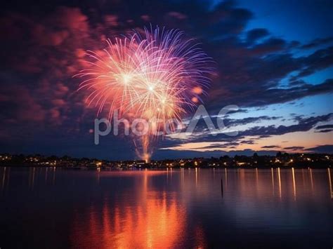 夏空に打ち上がる花火 No 26929567｜写真素材なら「写真ac」無料（フリー）ダウンロードok