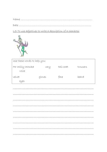 A Full Lesson On Describing Willy Wonka Teaching Resources