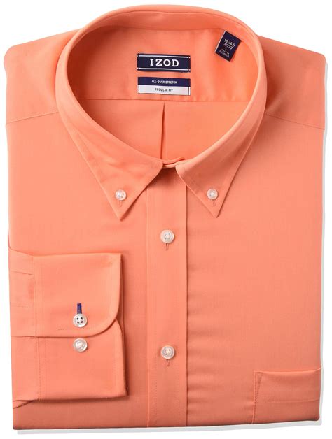 Izod Dress Shirt Regular Fit Stretch Solid Button Down Collar In Orange For Men Lyst