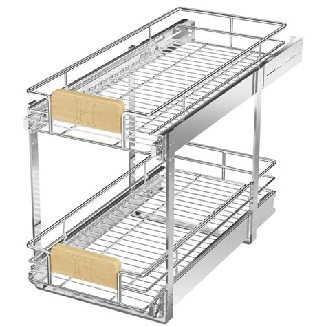 HOMEIBRO Space Saver Silver Metal Pull Out Organizer For Kitchen Wooden