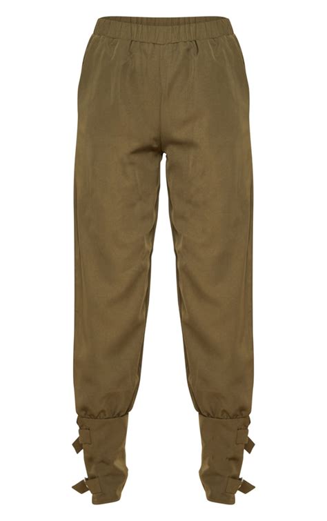 Khaki Buckle Cuffed Cargo Trouser Trousers Prettylittlething Usa