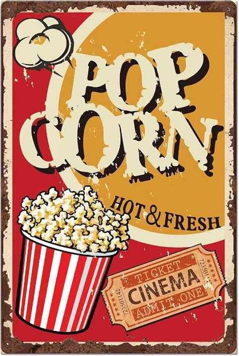 Vintage Popcorn Sign Hot Buttered Popcorn Tin Sign Vintage Signs