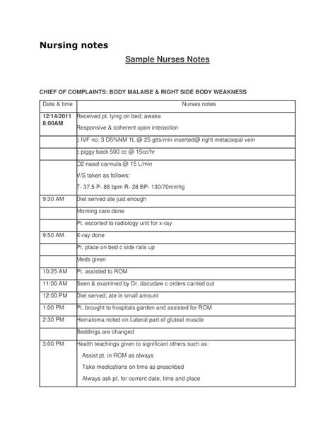 Free Printable Nursing Notes Templates Word Pdf