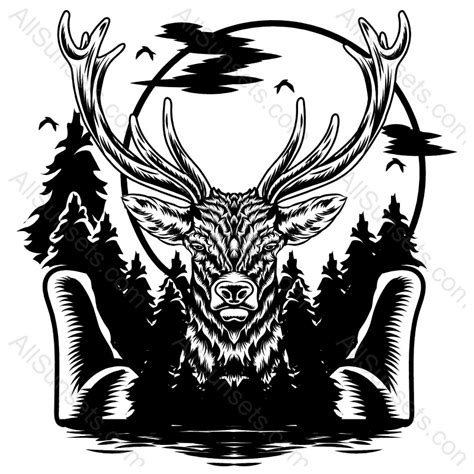 Deer Forest Trees Scene Vector - Shop AllSunsets.com