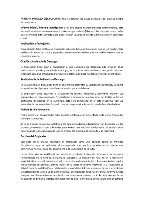 Parte VI proceso disciplinario - PARTE VI. PROCESO DISCIPLINARIO: Aquí