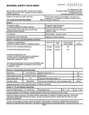 Fillable Online S MSDSPCW PVC Clear Cold Weather Cement Wpd Med Form