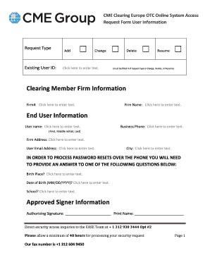 Fillable Online Cme Clearing Europe Otc Online System Access Request