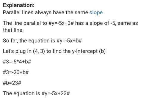 Find The Equation Of The Line Parallel To Y 5x 7 And Passing Through 3 8