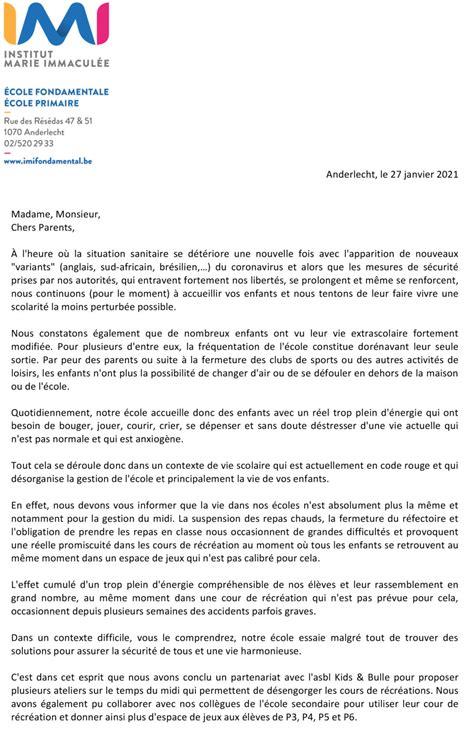 Lettre De La Direction Imi