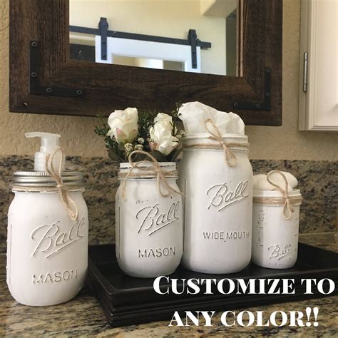 White Mason Jar Bathroom Set Rustic Mason Jar Bathroom Set White