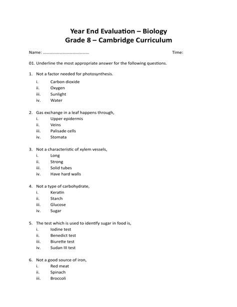 Year End Evaluation Grade 8 Science