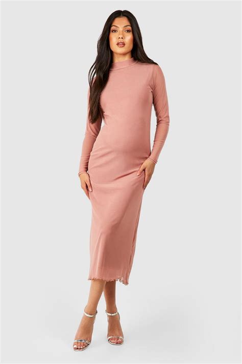 Maternity High Neck Mesh Midaxi Dress Boohoo Uk