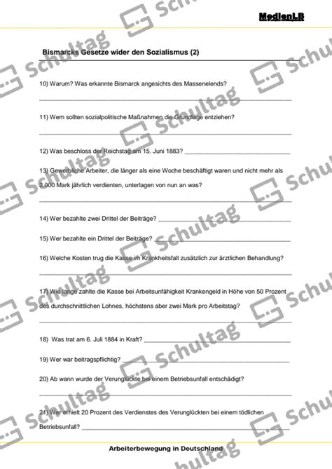 Bismarcks Gesetze Wider Den Sozialismus Schultag