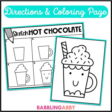 Hot Chocolate Winter Directed Drawing Following Directions Coloring Page Babbling Abby