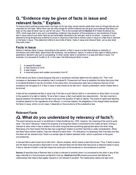 Evidence Law Lecture Notes 5 8 Q May Be Given Of Facts In Issue