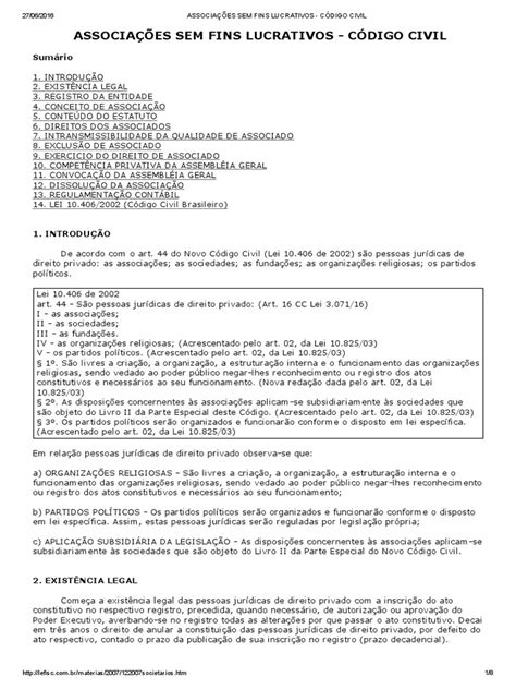 Associação Sem Fins Lucrativos Lei - Associações Sem Fins Lucrativos: Código Civil | PDF | Lei Estatutária ...