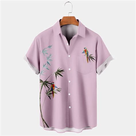 Wuwuqf Mens Shirts Men S Simple Hawaiian Parrot Print Short Sleeve