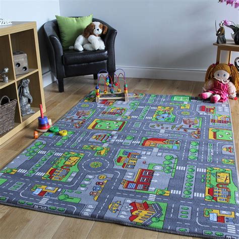 Childrens Rugs Town Road Map City Rug Play Village Mat 80x120cm In