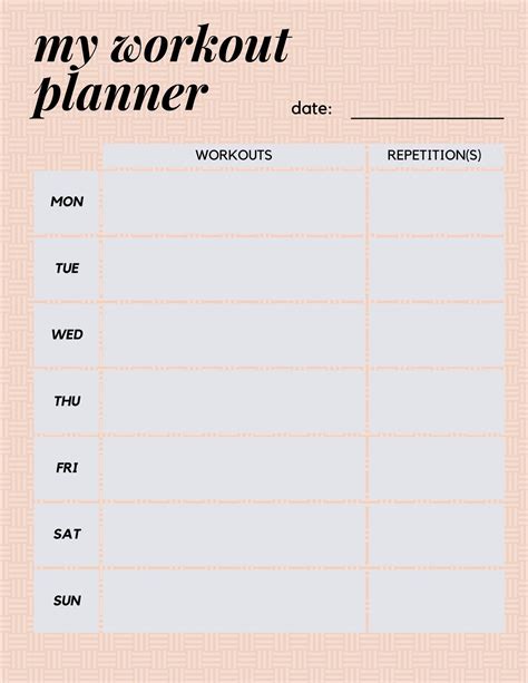 Workout Organizer Template