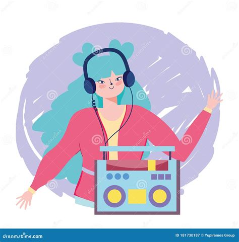 Girl Listening Music With Stereo Radio And Earphones Stock Vector Illustration Of Stereo Girl