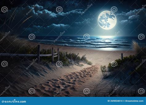 Beautiful Beach Moonlight Romantic Environment Stock Illustration ...