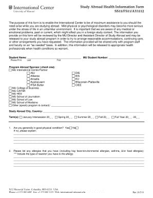 Fillable Online Nafsa Study Abroad Health Information Form SS11 FS11