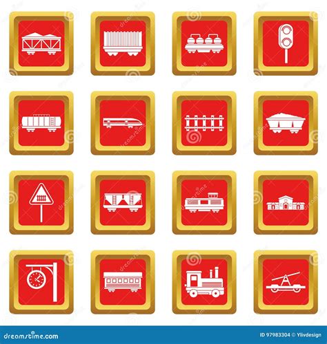 Railway Icons Set Red Stock Vector Illustration Of Express 97983304