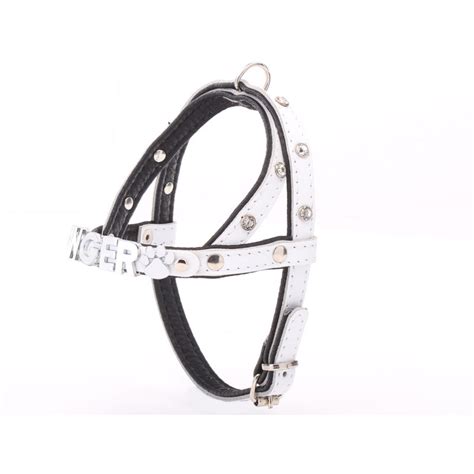 Personalised Crystalised White Leather Dog Harness